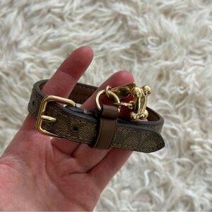 Coach Signature Dog Collar 13" Brown Canvas Leather Gold Bone Charm Small Pet